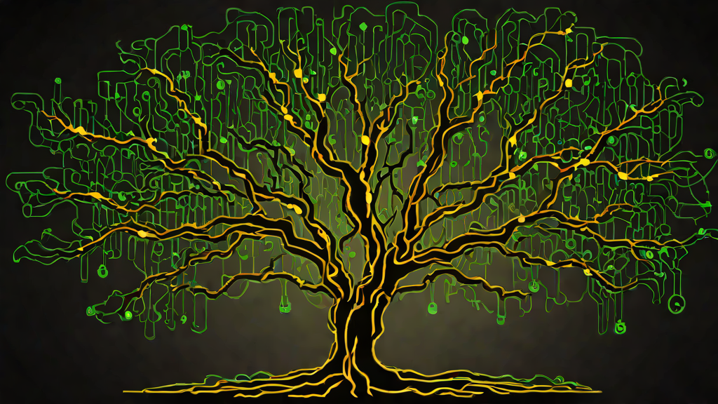 Evolutionary algorithm visualization showing digital branches competing for survival