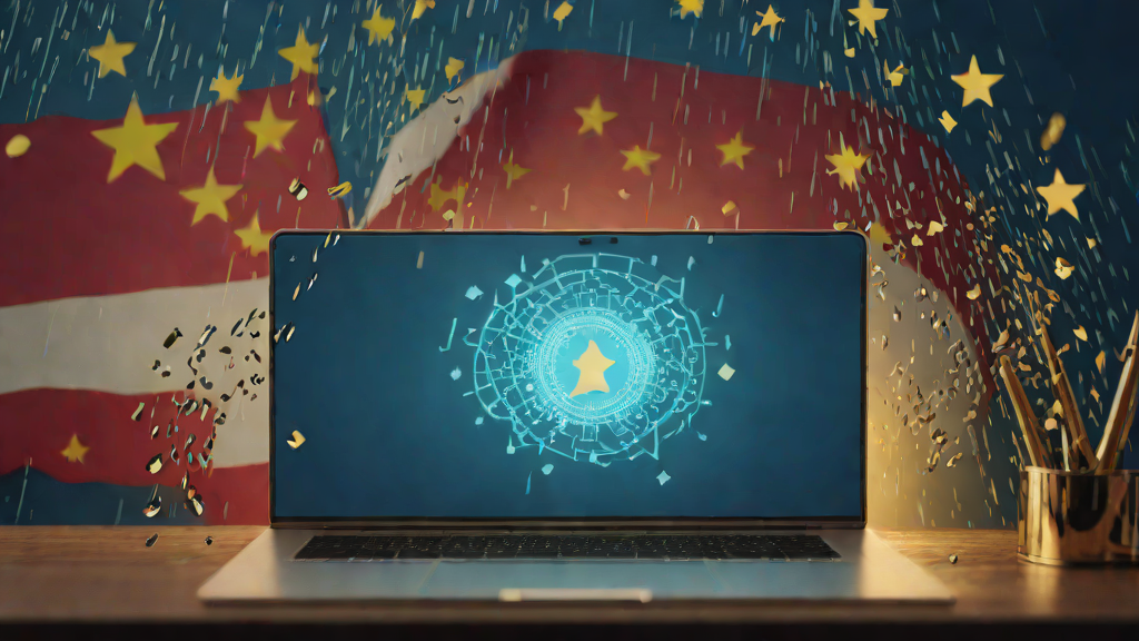 Editorial illustration of WeChat directives flowing into a laptop
