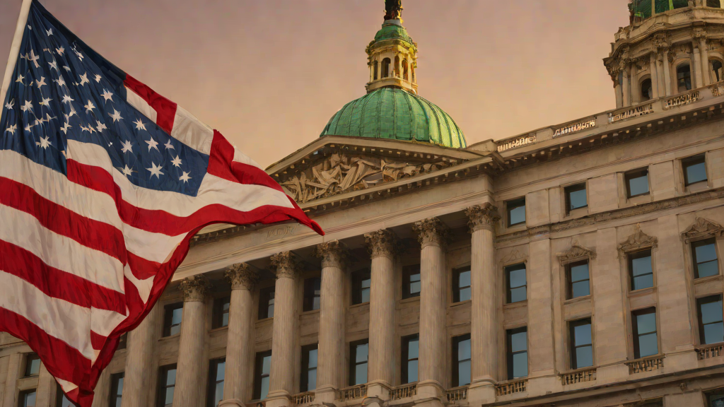American city hall building at golden hour